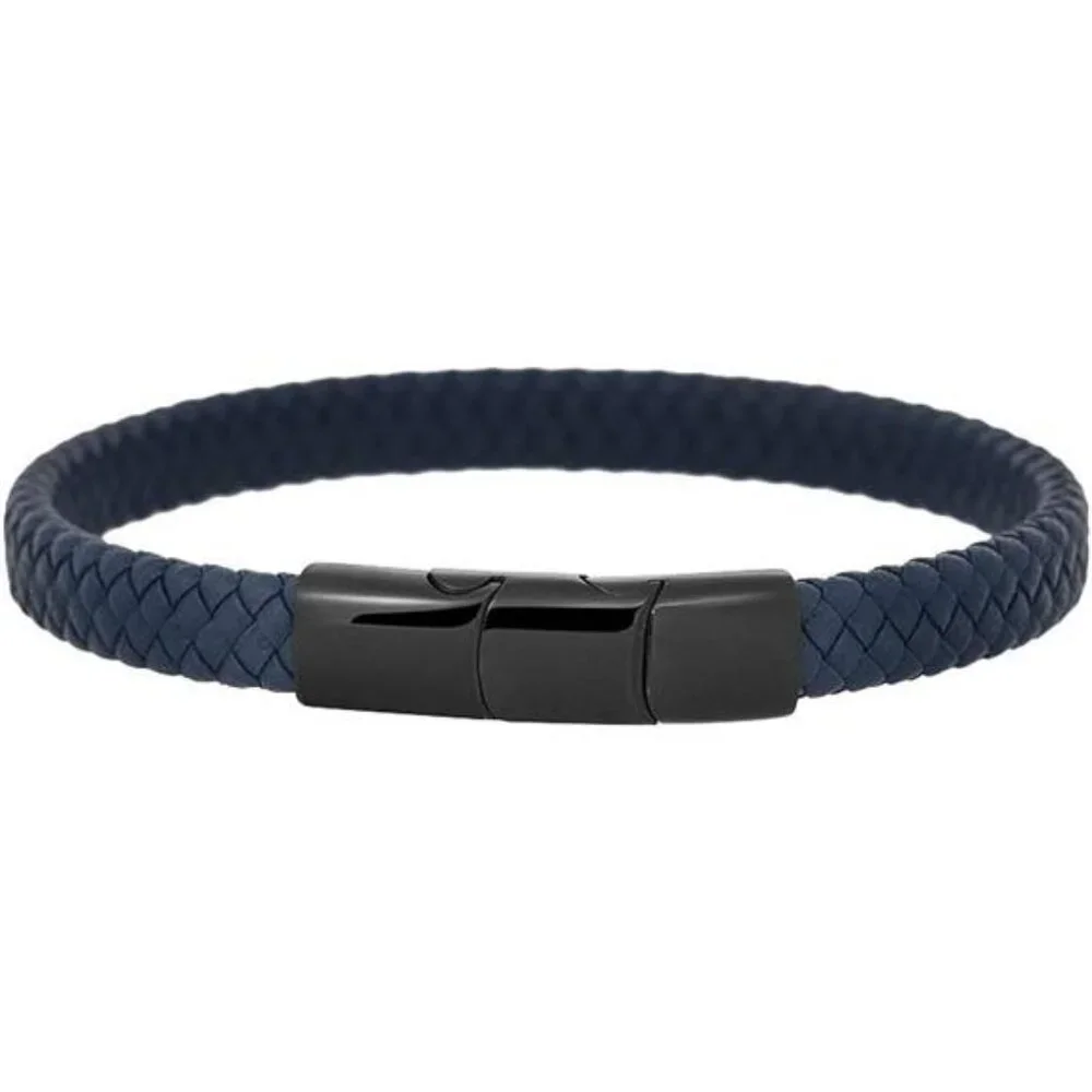 Mens Leather Bracelet Braided Genuine Leather Stainless Steel Closure Gift